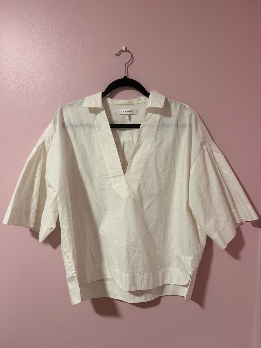 FRAME Denim White Cotton Poplin V-Neck Top